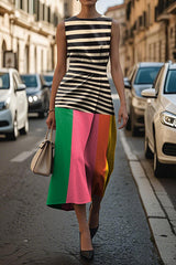 Unique Print Sleeveless Round Neck Casual Midi Dress