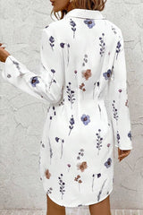 Floral Print Lapel Long Sleeve Button-Down Shirt Mini Dress