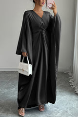 Solid Color Elegant V-neck Knot Decoration Loose Maxi Dress