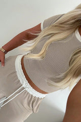 Fashionable Round Neck Short-sleeved Top and Elastic Waist Pocket Casual Straight Pants Set