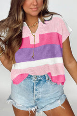 Fashionable Contrasting Color Casual Short-sleeved Loose Sweater