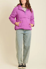 Solid Color Hooded Long-sleeved Loose Pocket Padded Top