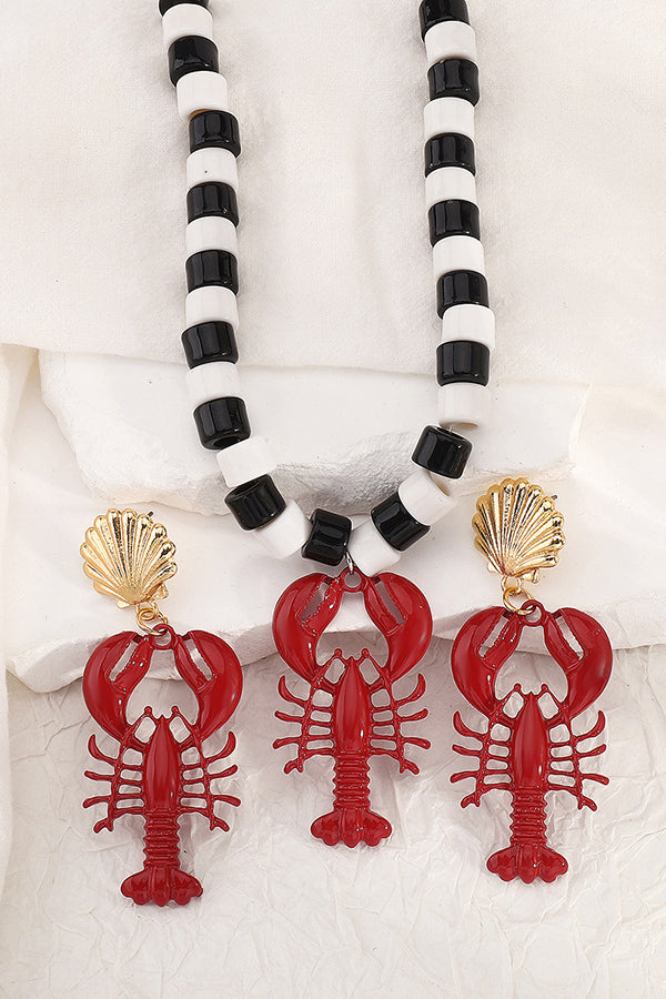 Fashion Lobster Holiday Earrings and Necklace
