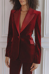 Delicate Daze Velvet Satin Lapel Button Up Long Sleeve Tapered Waist Blazer