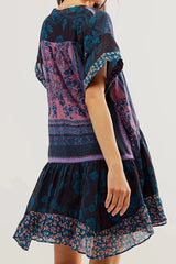 Bohemian Printed Casual Short Sleeve Ruffled Mini Dress