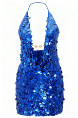 Sexy Halter Neck Sequined Open Back Mini Dress
