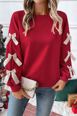 Christmas Bow-decorated Round-neck Long-sleeved Loose Sweatshirt