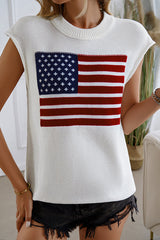 Independence Day Knitted Graphic Crew Neck Sleeveless Casual Top