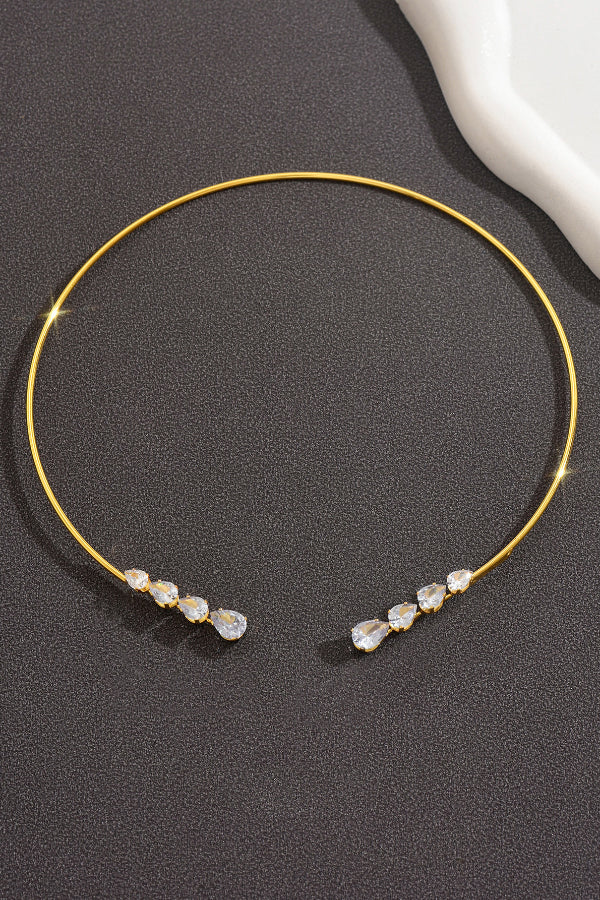 Fashionable Teardrop-shaped Zircon Copper Coil Open Necklace