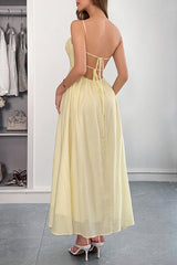 Solid Color Halter Backless Lace-up Holiday Slim Maxi Dress