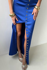 Solid Color Casual Sleeveless Crop Top and Elegant Button-down Maxi Skirt Set