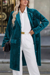 Solid Color Velvet Lapel Long-sleeved Casual Button Mid-length Coat