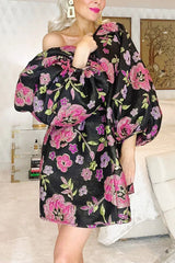 My Dream Girl Retro Floral Print Puff Sleeve Babydoll Mini Dress