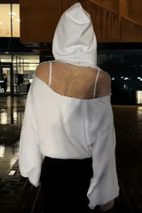 Solid Color Backless Cutout Loose Hooded Casual Sports Sweatshirt