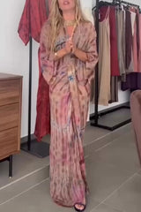 Unique Printed V-neck High-waisted Loose-fitting Holiday Maxi Dress