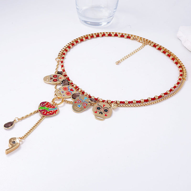 Fashionable Colorful Metal Skull Pendant Necklace