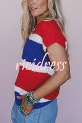Independence Day Colorway Sleeveless Casual Knitted Sweater