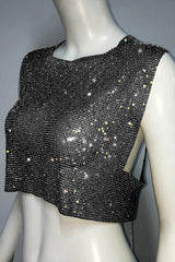 Sexy Metallic Rhinestone Backless Chain Vest