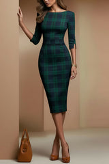 Pld Print Half Sleeves Fitted Elegant Midi Dress
