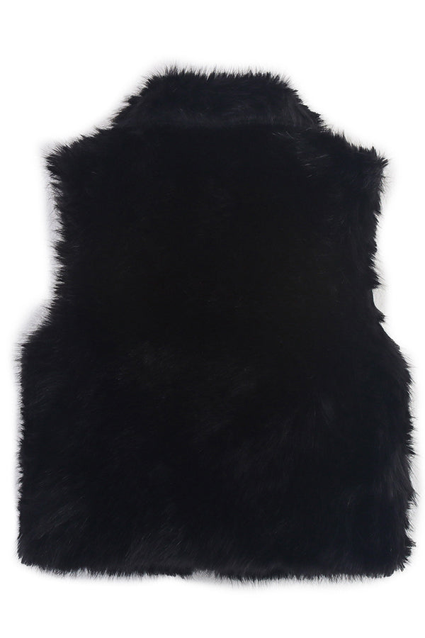 Stylish Collared Sleeveless Short Faux Fur Vest