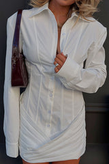 Fashion Long-sleeved Elegant Pleated Slim-fit Mini Dress