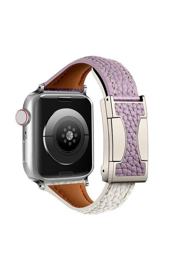 Fashionable Genuine Leather Lychee Pattern Double C Magnetic Buckle Watch Strap