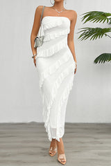 Solid Color Sexy Off-shoulder Slim Back Slit Maxi Dress