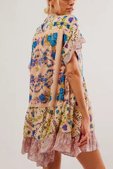 Bohemian Printed Casual Short Sleeve Ruffled Mini Dress