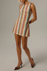 Colorful Zigzag Pattern Round Neck Sleeveless Mini Dress