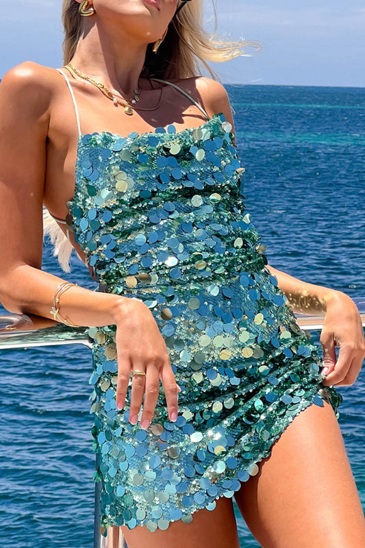 Stylish Sequined Sexy Backless Tie-waist Slim-fit Mini Dress