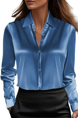 Satin Solid Color Lapel Long Sleeve Casual Shirt
