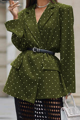 Fashionable Polka Dot Print Lapel Long-sleeved Loose Blazer