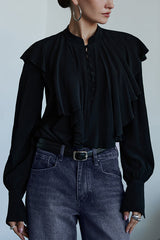 Court-style Draped Ruffled Elegant Chiffon Blouse