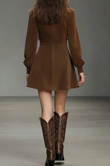 Stylish Color-blocked Tassel Suede Long-sleeved Mini Dress