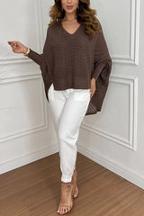 Fashion Hollow Long Sleeve Loose V-neck Knitted Sweater