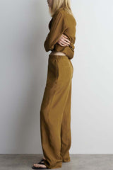 Bella Satin Drape Collar Single Button Casual Blazer and Elastic Waist Pocket Loose Pants Set