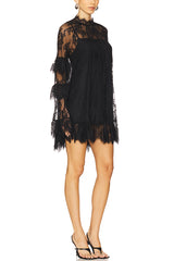 Sexy See-through Lace Loose Long-sleeved Mini Dress