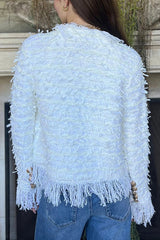 Solid Color Metal Button Long Sleeve Elegant Tassel Top