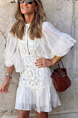 Worth My Time Crochet Lace Puff Sleeve Mini Dress