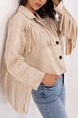Fashion Lapel Long Sleeve Tassel Decorated Loose Coat
