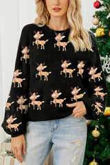 Christmas Deer Loose Round Neck Long Sleeve Knitted Sweater