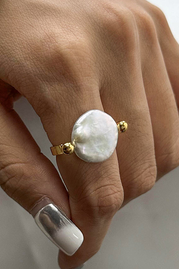 Fashion Button Pearl Polished Elegant Ring