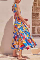 Gorgeous Printed Elastic Bust Holiday Dress