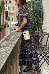 Bohemian puff sleeve pleated dress