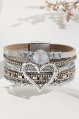 Bohemian Leather Cord Multi-layered Raw Stone Heart Bracelet