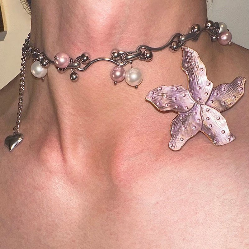 Elegant Flower Pink and Purple Pearl Necklace