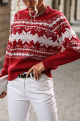Christmas Snowflake Round Neck Long Sleeve Loose Knitted Sweater