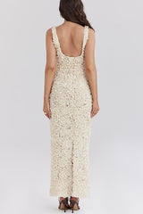 Three-dimensional Flower Sexy V-neck Slim Maxi Dress