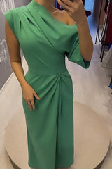 Single Tonight Ruched Irregular Neck One Half Sleeve Formal Maxi Dress