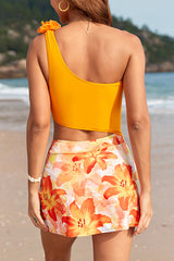 Stylish One-shoulder Waist-revealing Stretchy One-piece Swimsuit